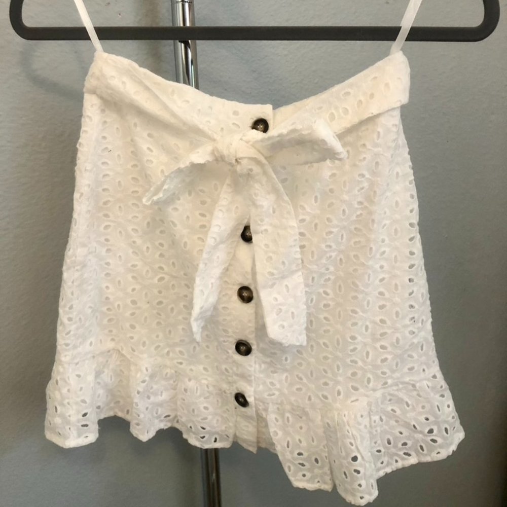 White Lace Button-up Skirt with Tie